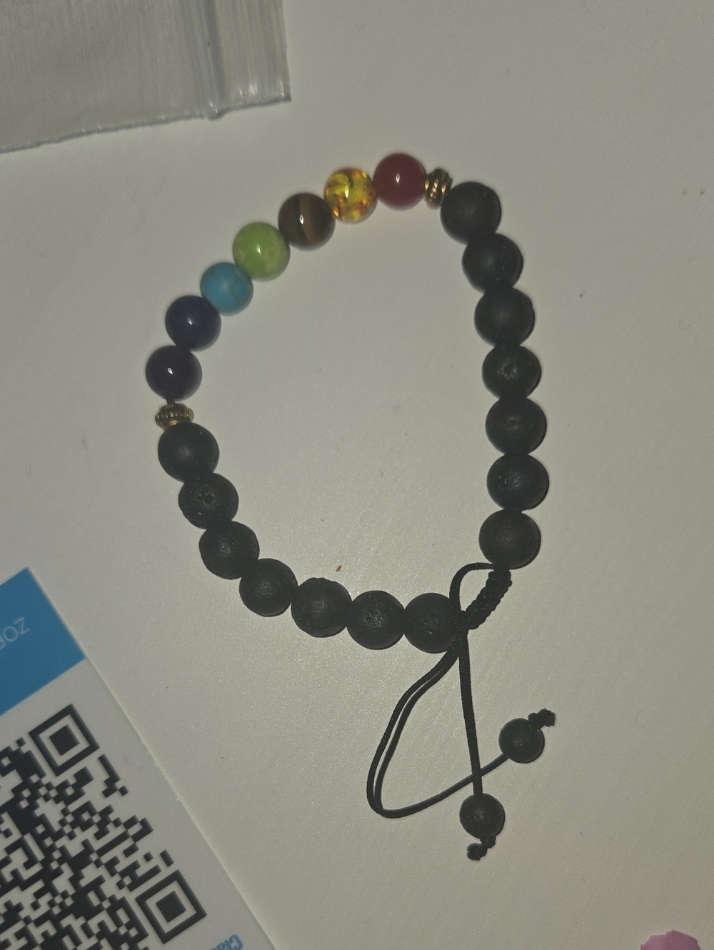 Matte Black Beaded Chakra Bracelet with Multicolor Accent Beads